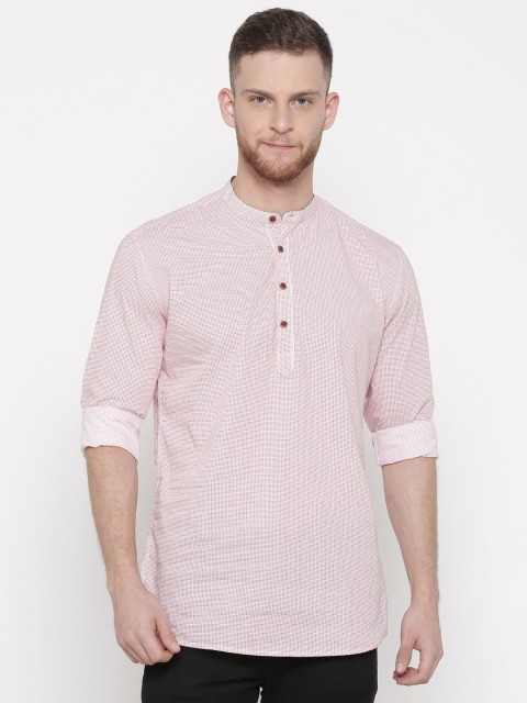 

British Club Men Red Printed Straight Kurta