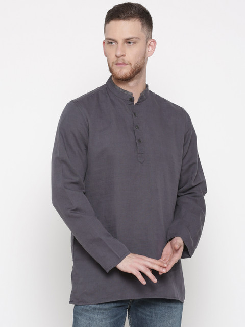 

British Club Men Charcoal Grey Solid Straight Kurta