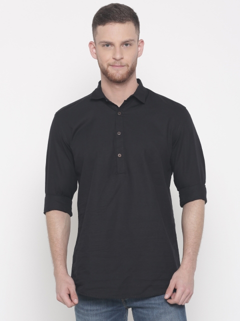 

British Club Men Black Solid Short Straight Kurta