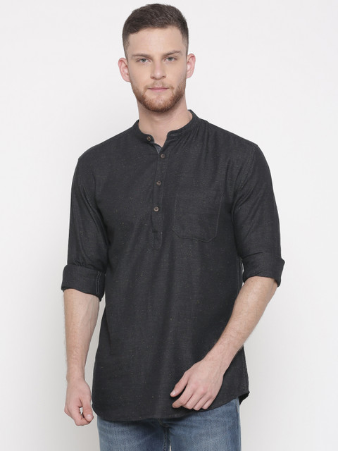 

British Club Men Black Solid Straight Kurta
