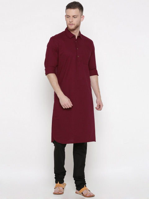 

British Club Men Maroon & Black Solid Kurta with Pyjamas