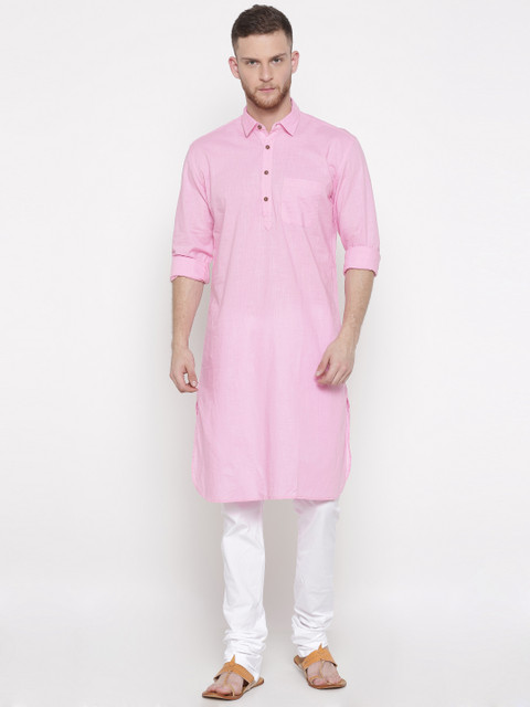 

British Club Men Pink & White Solid Kurta with Pyjamas
