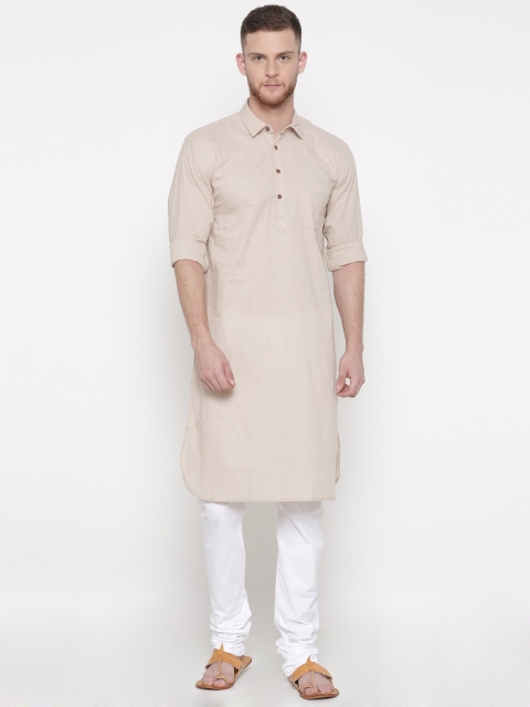 

British Club Men Beige & White Solid Kurta with Churidar
