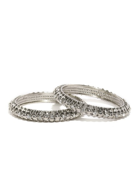 

Fida Set of 2 Silver-Toned Stone-Studded Bangles