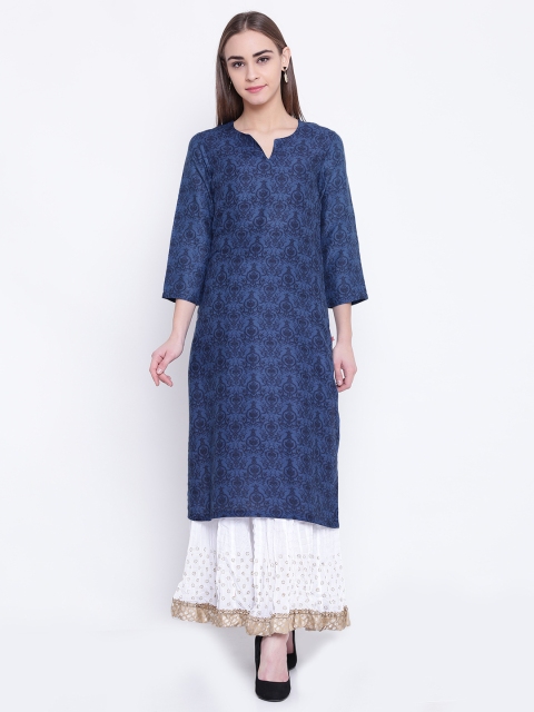 

Biba Women Blue Printed Straight Kurta