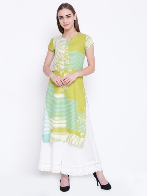 

Biba Women Green & Off-White Printed Straight Kurta