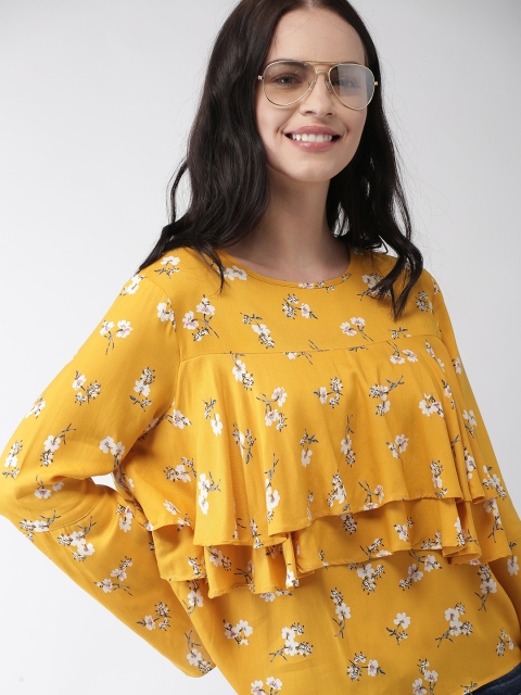 

Mast & Harbour Women Yellow Floral Printed Pure Cotton Top