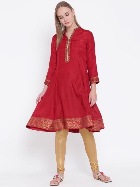 

Biba Women Maroon Printed Anarkali Kurta