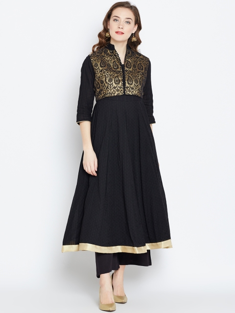 

Biba Women Black Anarkali Kurta with Woven Design Ethnic Jacket