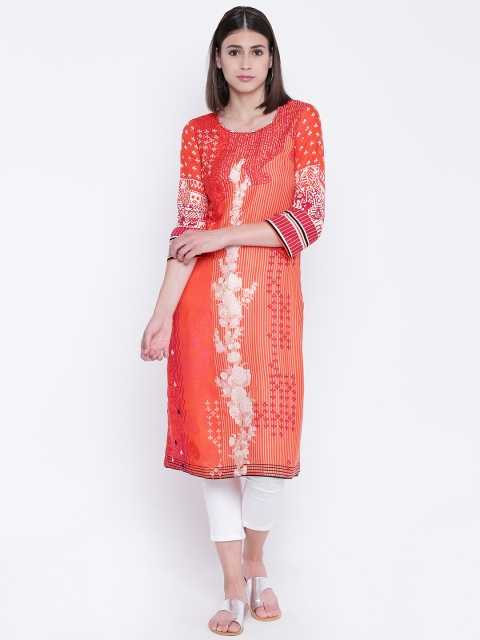 

Biba Women Orange & Red Printed Straight Kurta
