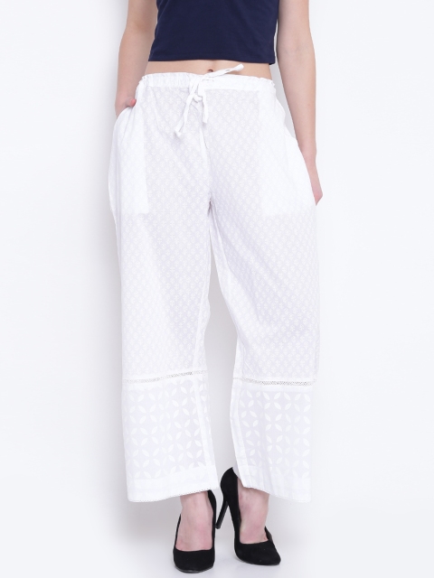 

Biba Women White Printed Wide Leg Palazzos