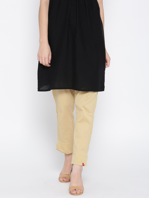 

Biba Women Beige Straight Fit Striped Regular Trousers