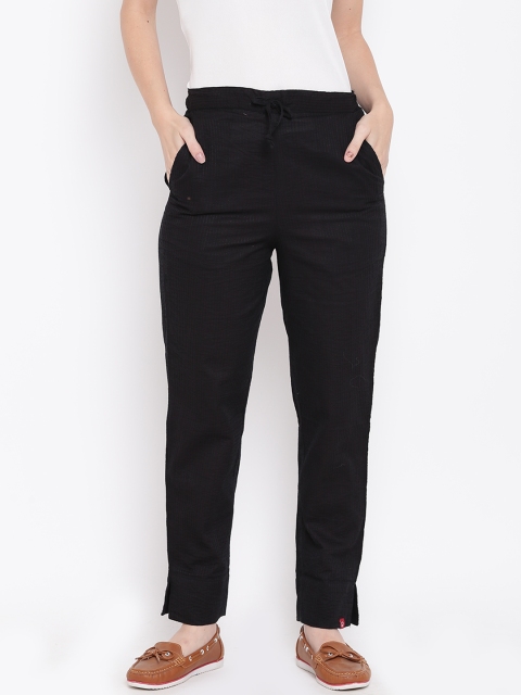 

Biba Women Black Straight Fit Solid Casual Trousers