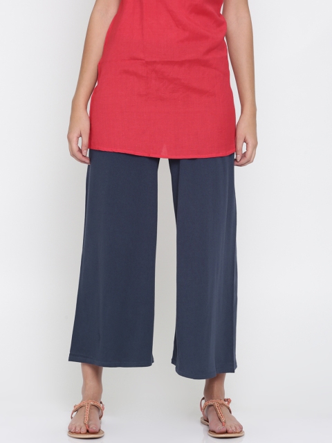 

Biba Women Navy Blue Regular Fit Solid Parallel Trousers