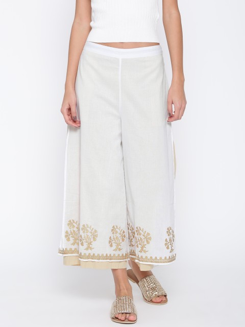 

Biba Women Off-White Printed Detail Flared Palazzos