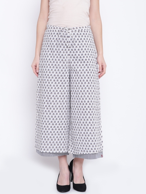 

Biba Women Off-White & Blue Printed Layered Palazzos