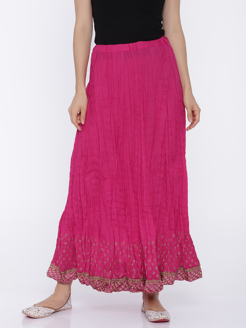 

Biba Pink Printed Detail Maxi Flared Pure Cotton Skirt