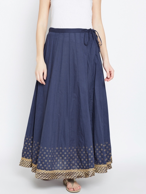 

Biba Navy Printed Detail Maxi Flared Skirt, Navy blue