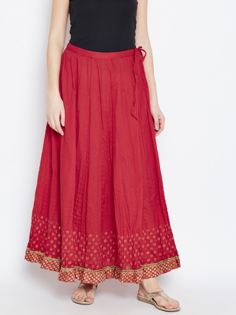 

Biba Red Printed Detail Maxi Flared Skirt