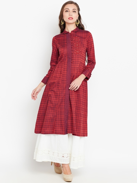 

Biba Women Maroon & Purple Dual-Toned Checked A-Line Kurta