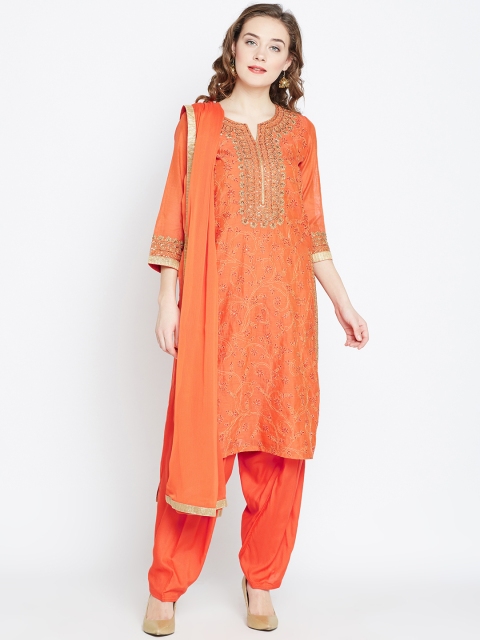 

Biba Women Orange Embroidered Kurta with Salwar & Dupatta