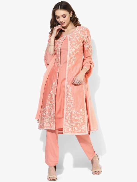 

Biba Women Peach-Coloured Embroidered Kurta with Trousers & Dupatta