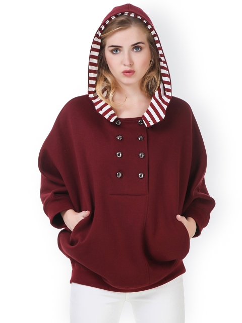 

Texco Women Maroon Solid Hooded Sweatshirt