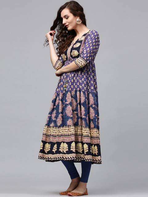 

Rain & Rainbow Women Purple & Navy Printed Anarkali Kurta