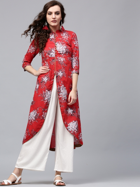 

Rain & Rainbow Women Red Printed A-Line Kurta