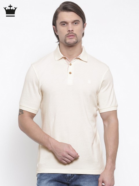 

Louis Philippe Men Cream-Coloured Solid Polo Collar T-shirt