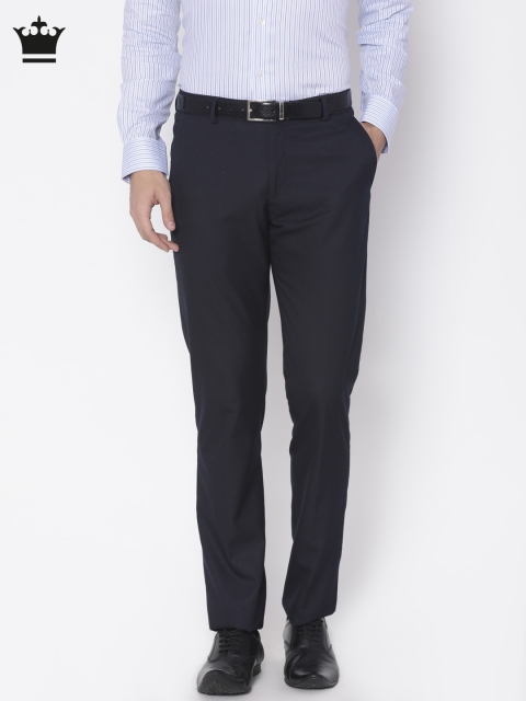 

Louis Philippe Men Navy Slim Fit Self Design Formal Trousers, Navy blue