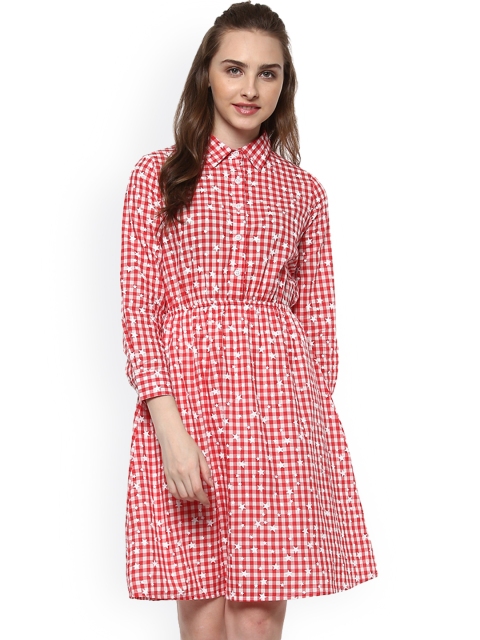 

StyleStone Women Off-White Checked Shirt Dress