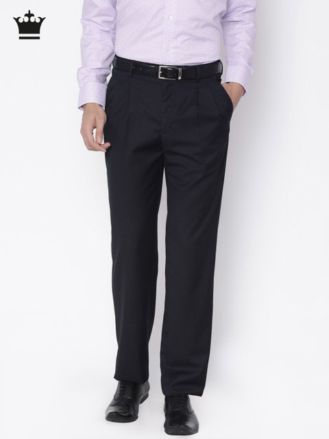 

Louis Philippe Men Navy Classic Fit Solid Formal Trousers, Navy blue