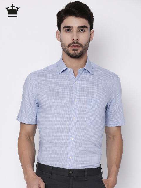 

Louis Philippe Men Blue & White Classic Slim Fit Checked Formal Shirt