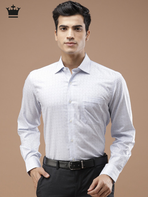 

Louis Philippe Men White & Blue Checked Permapress finest wrinkle free Formal Shirt