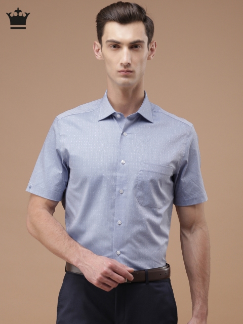 

Louis Philippe Men Blue Self-Design Formal Shirt