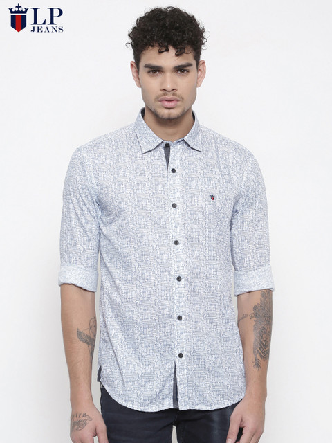 

Louis Philippe Jeans Men White & Blue Slim Fit Printed Casual Shirt