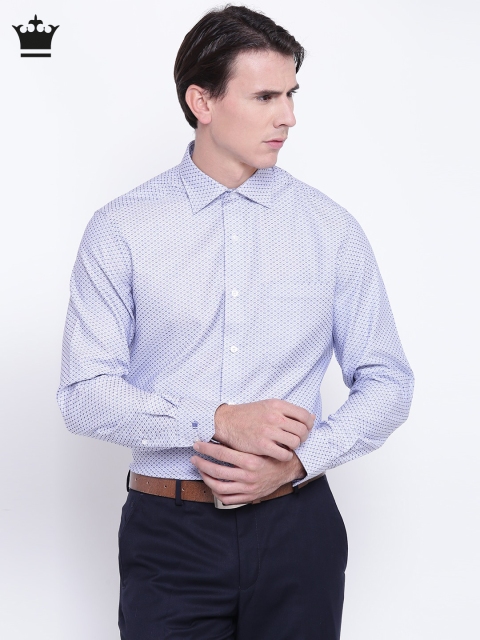 

Louis Philippe Men White & Blue Self-Design Formal Shirt