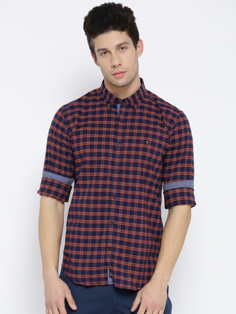 

Louis Philippe Sport Men Navy & Red Slim Fit Checked Casual Shirt, Navy blue