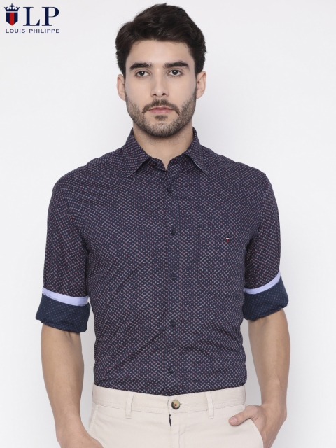 

Louis Philippe Sport Men Navy & Red Slim Fit Printed Casual Shirt, Navy blue