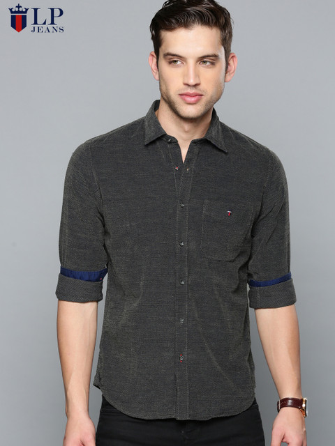 

Louis Philippe Jeans Men Navy Blue Slim Fit Self-Design Casual Shirt