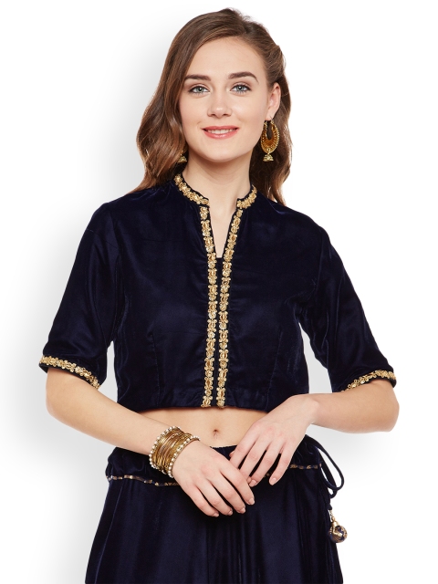 

studio rasa Women Velvet Embellished Crop Top, Navy blue