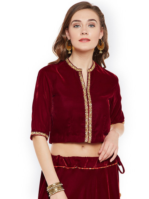 

studio rasa Women Velvet Embellished Crop Top, Maroon