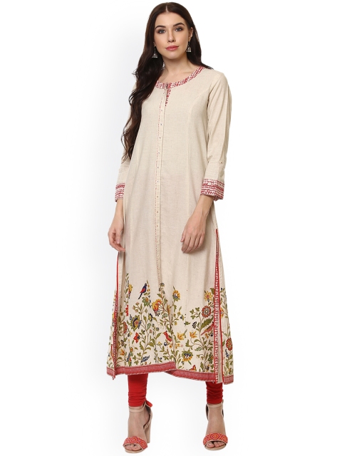 

Aayusika Women Cream-Coloured Printed A-Line Kurta