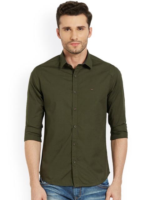 

SPYKAR Men Olive Green Slim Fit Solid Casual Shirt