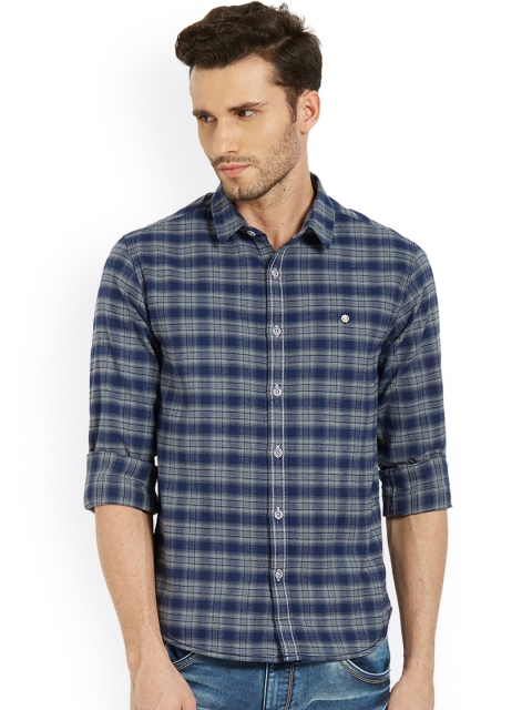 

SPYKAR Men Navy Blue & Grey Slim Fit Checked Casual Shirt