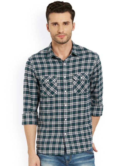 

SPYKAR Men Green & Off-White Slim Fit Checked Casual Shirt