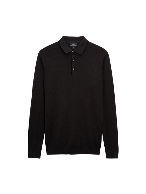 

next Men Black Solid Polo Collar T-shirt