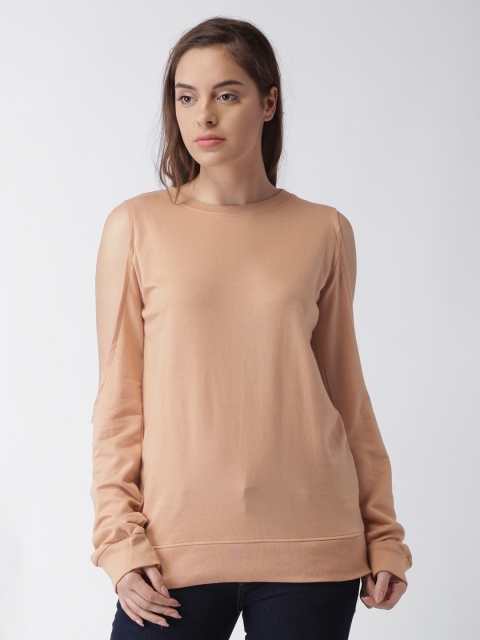 

Blue Saint Women Peach-Coloured Solid Sweatshirt