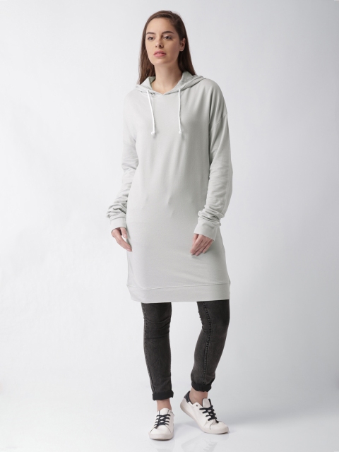 

Blue Saint Women Grey Solid Hooded Longline Sweatshirt